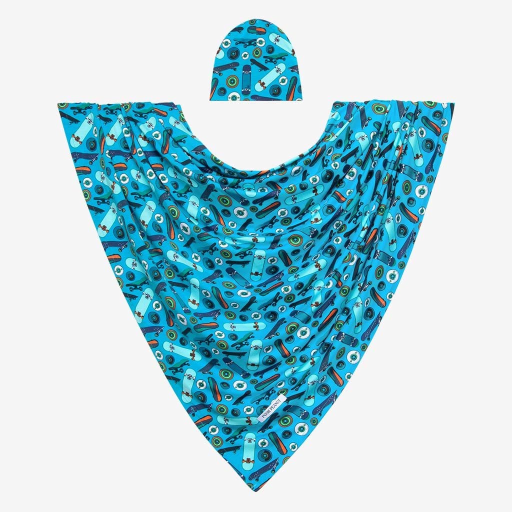 Cole Swaddle Beanie Set in skateboard print