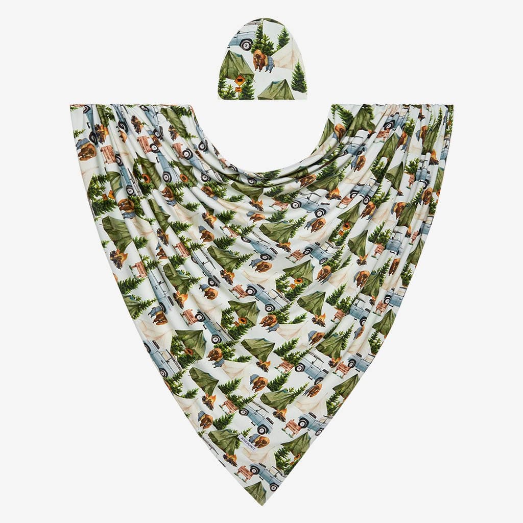 Camping Baby Boy Swaddle Beanie Set Camp Posh Peanut