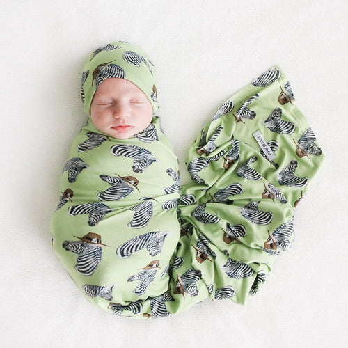 Baby wearing Dante Swaddle Beanie Set