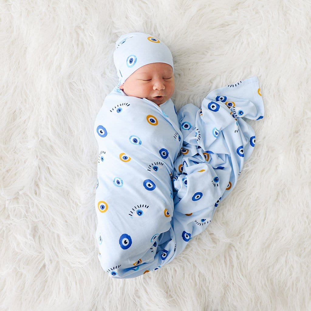 Baby on Evil Eye Swaddle Beanie Set
