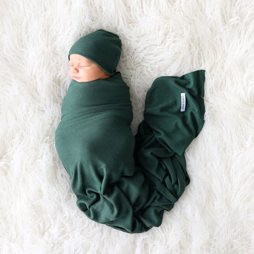 Pine Waffle Swaddle Beanie Set