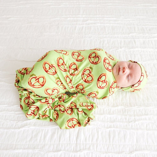 Baby on Pretzel Swaddle Beanie Set