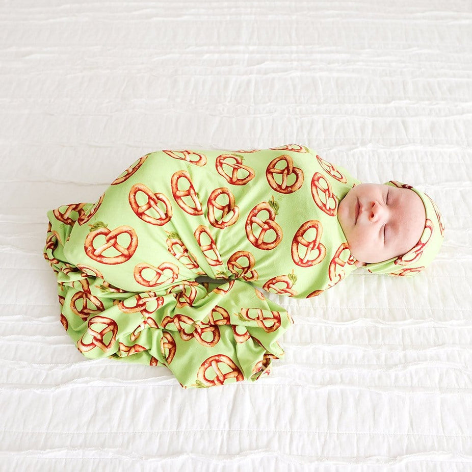 Baby on Pretzel Swaddle Beanie Set