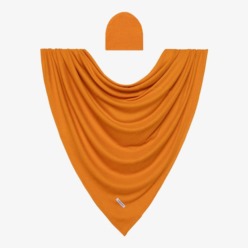 Pumpkin Spice Waffle Knit Baby Boy Swaddle and Beanie Set