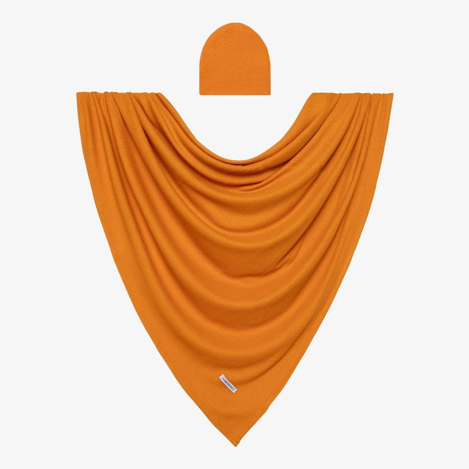 Pumpkin Spice Waffle Knit Baby Boy Swaddle and Beanie Set