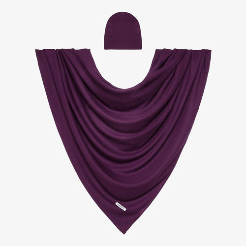 Plum Waffle Knit Swaddle and Beanie Set