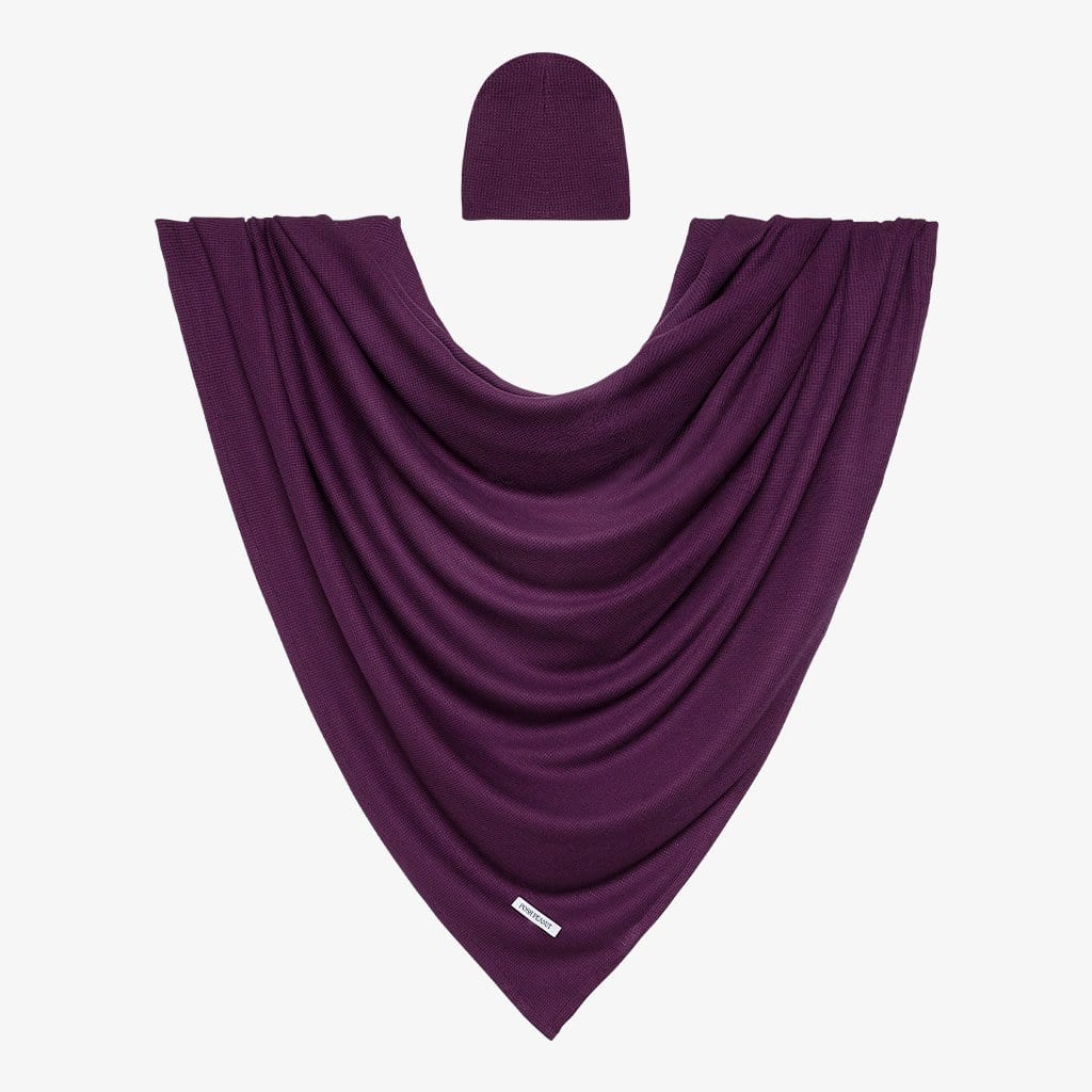 Plum Waffle Knit Swaddle and Beanie Set