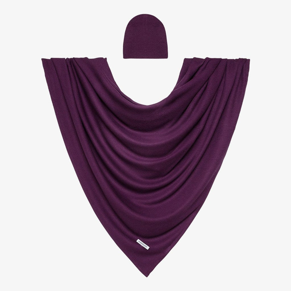 Plum Waffle Knit Swaddle and Beanie Set