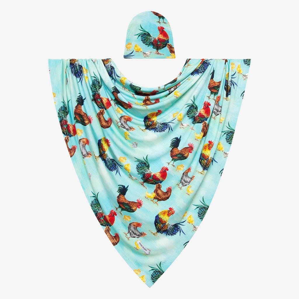 Chicken printed Rhett Swaddle Beanie Set
