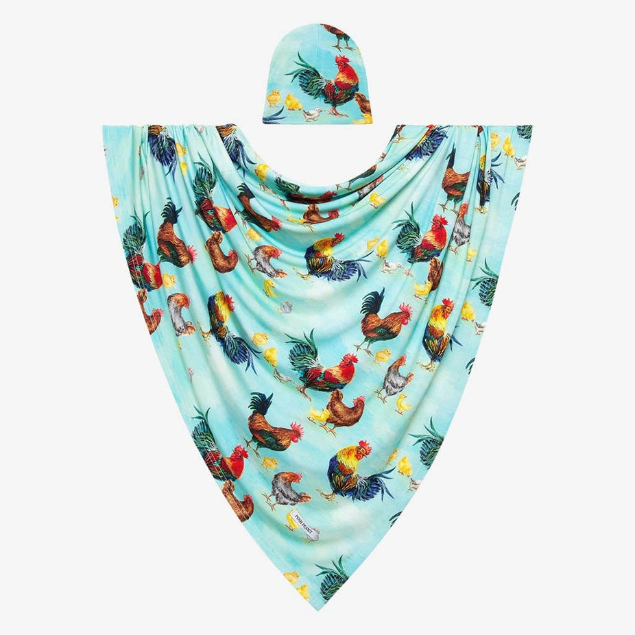 Chicken printed Rhett Swaddle Beanie Set