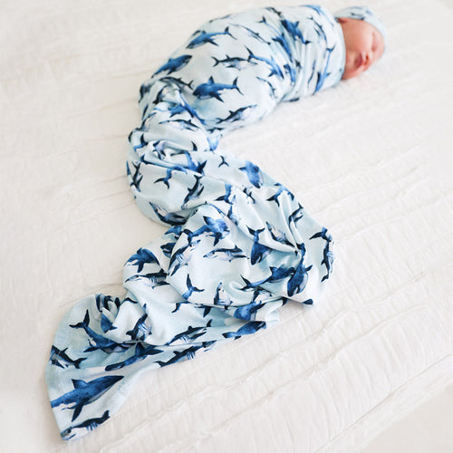 Sharks Swaddle Beanie Set