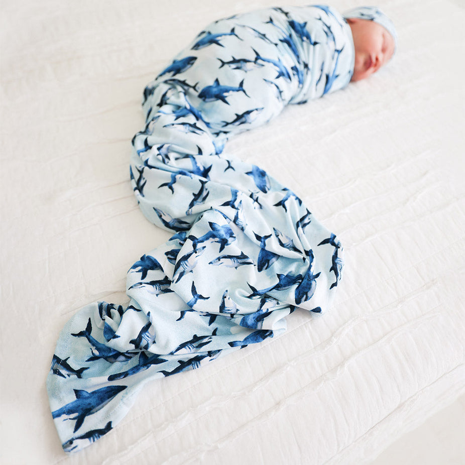 Sharks Swaddle Beanie Set