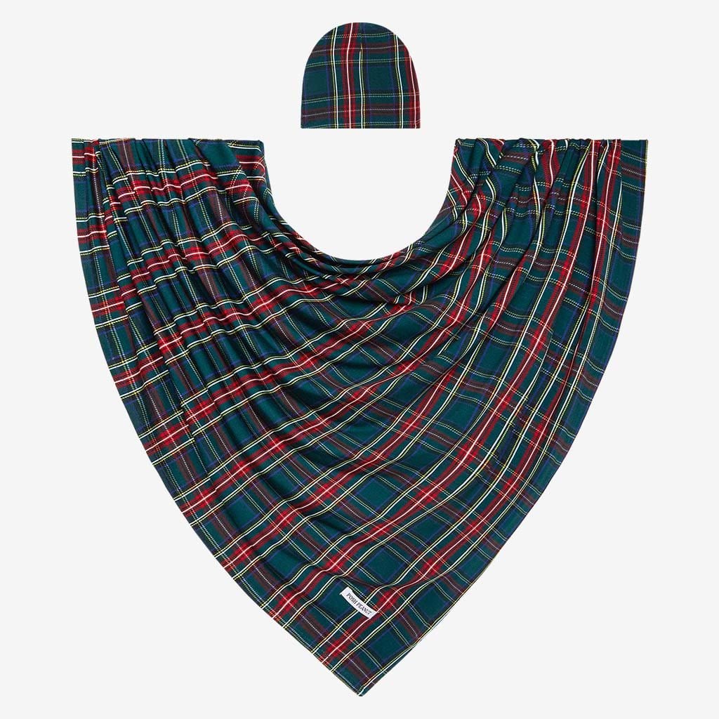 Head wrap and Plaid Swaddle Beanie Set | Tartan Plaid 