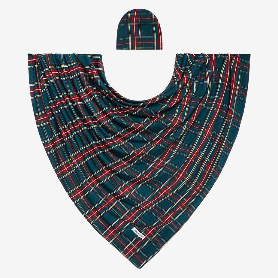 Head wrap and Plaid Swaddle Beanie Set | Tartan Plaid 