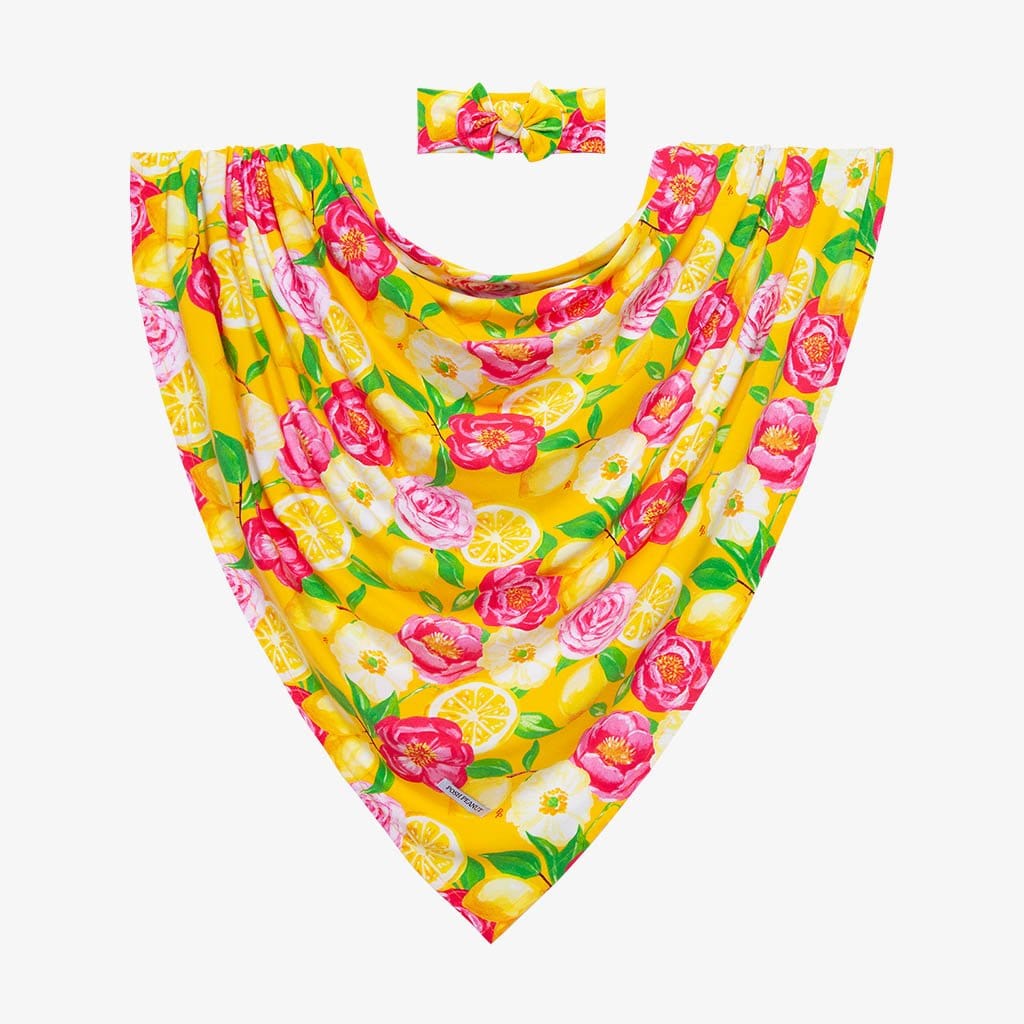 Annika Swaddle Headband Set with flower print