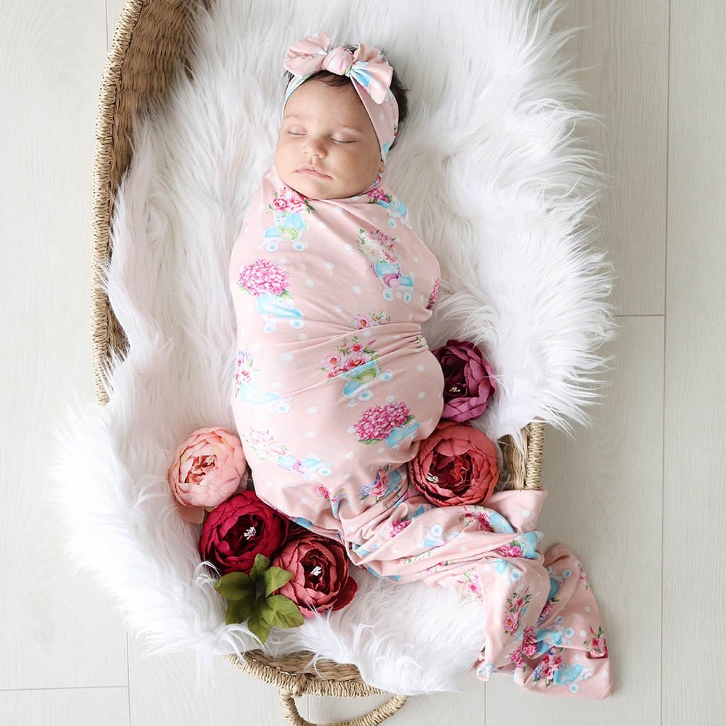 Baby wearing Jenny Swaddle Headband Set