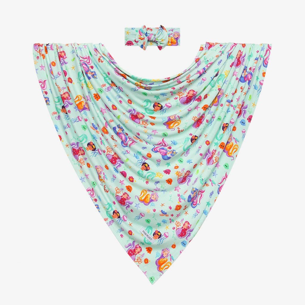 Mermaid printed Kai Swaddle Headband Set