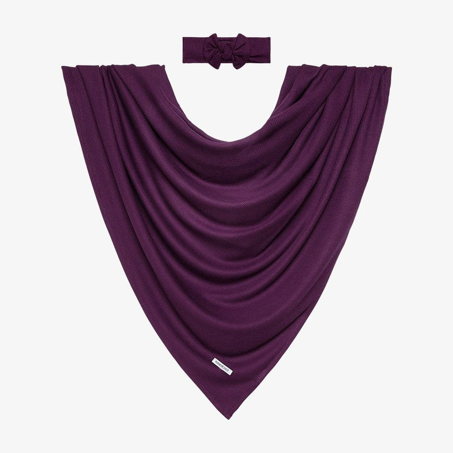 plum knit swaddle headband set