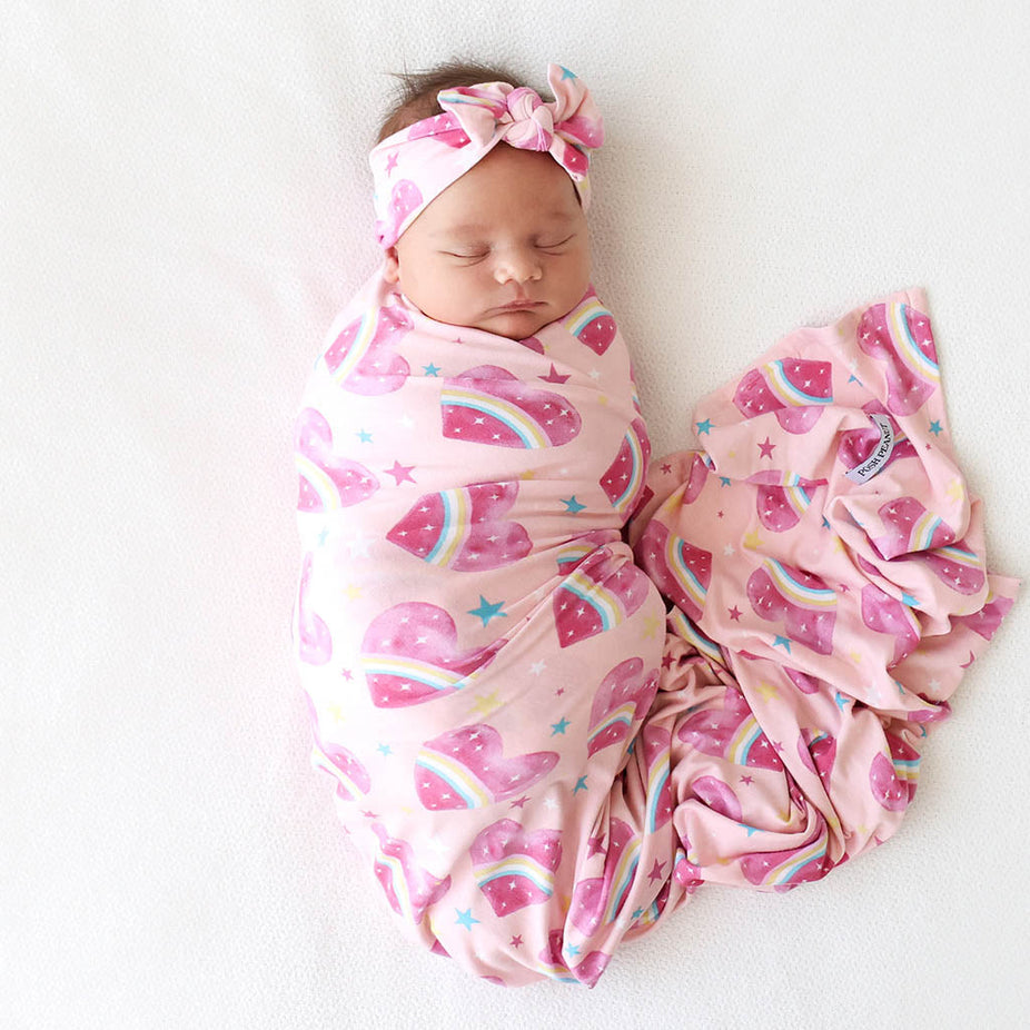 Rainbow Hearts Swaddle Headband Set