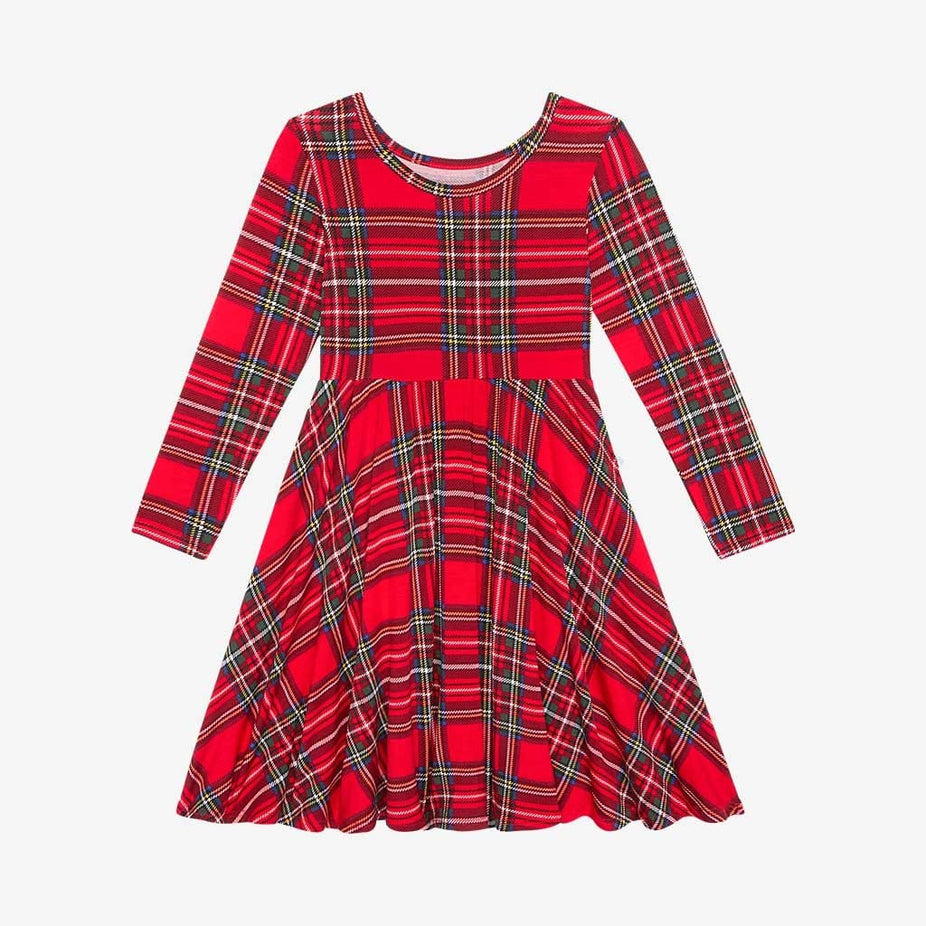 Vintage Red Tartan Long Sleeve Twirl Dress