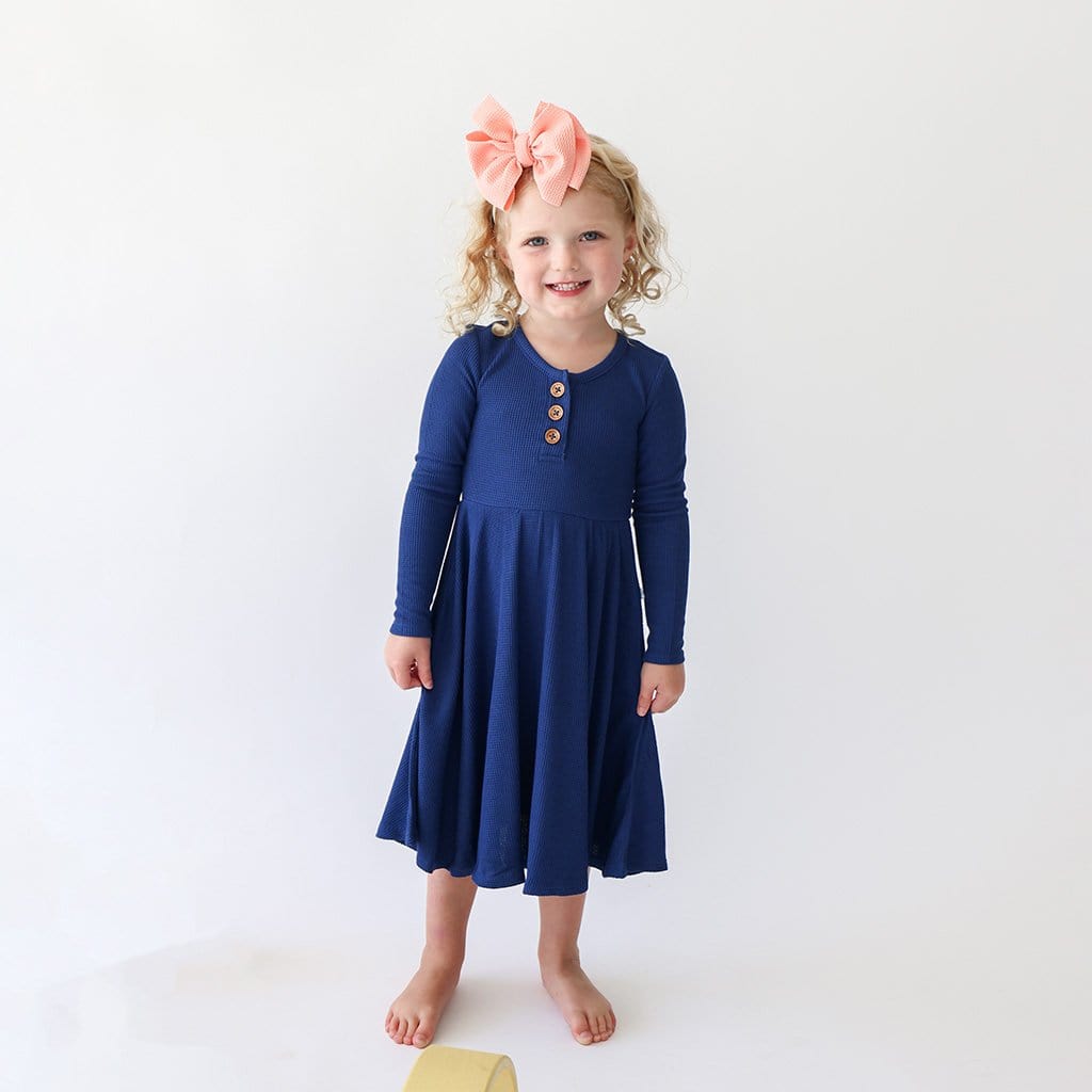Agate Waffle Long Sleeve Henley Twirl Dress