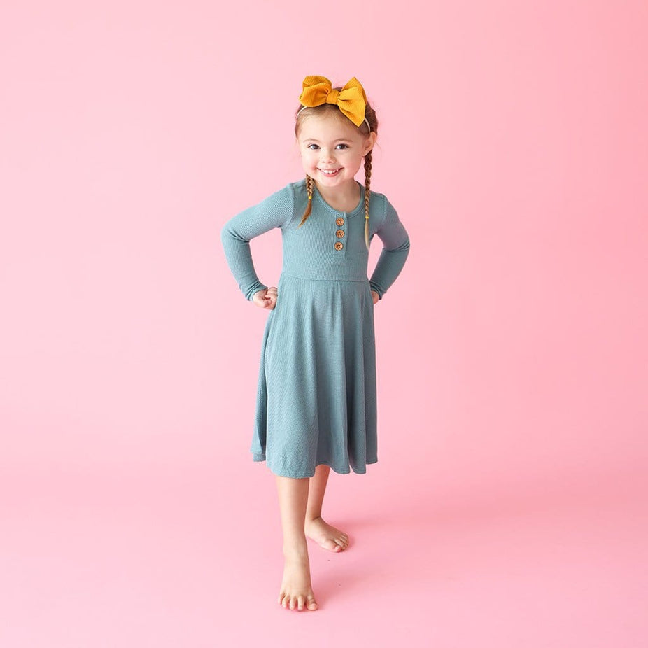 Arctic Waffle Long Sleeve Henley Twirl Dress
