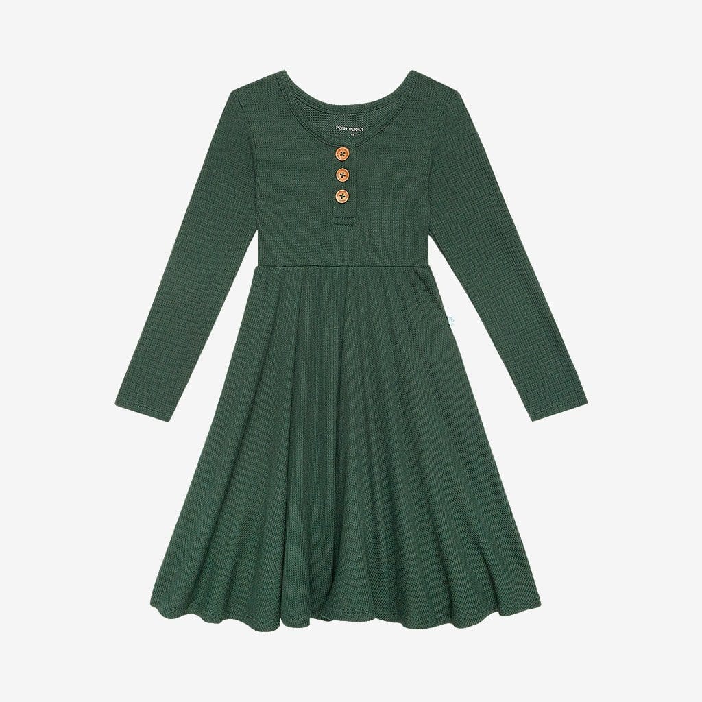 Pine Waffle Long Sleeve Henley Twirl Dress