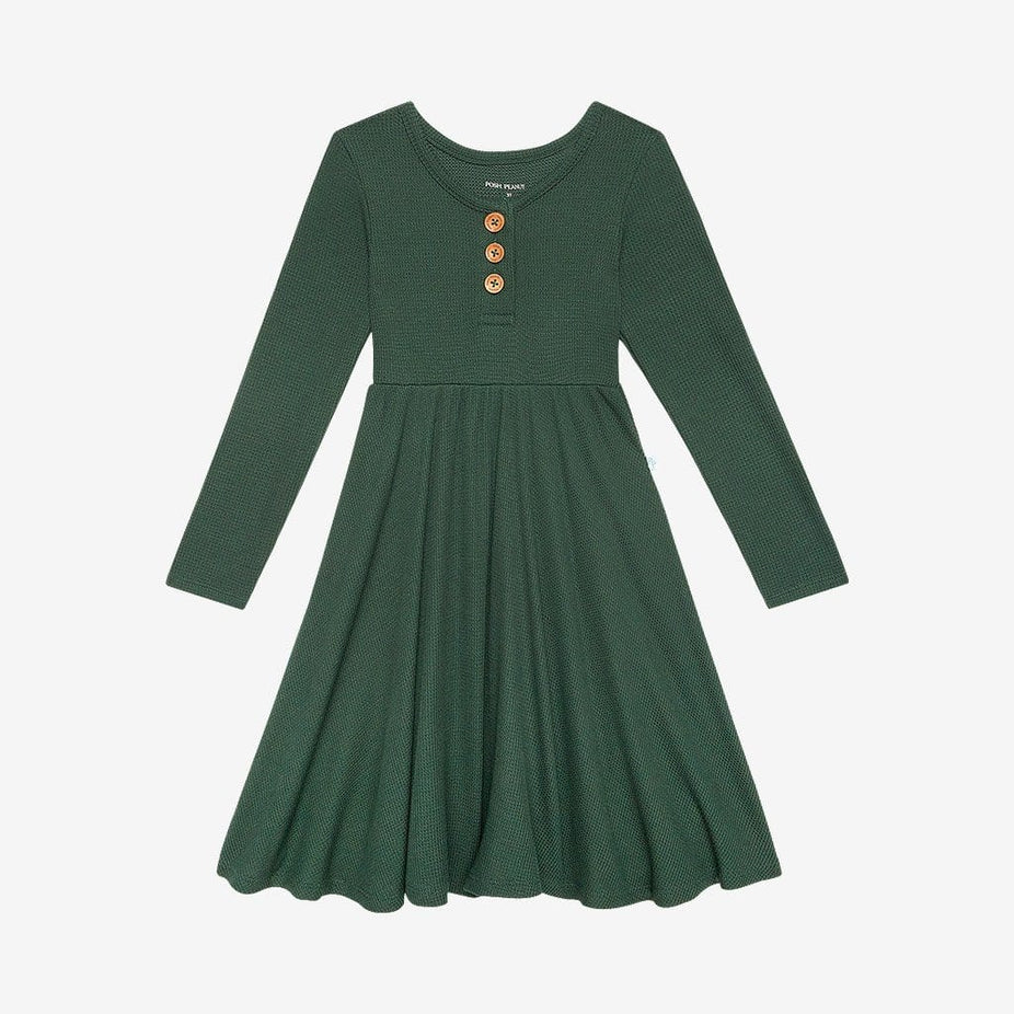 Pine Waffle Long Sleeve Henley Twirl Dress