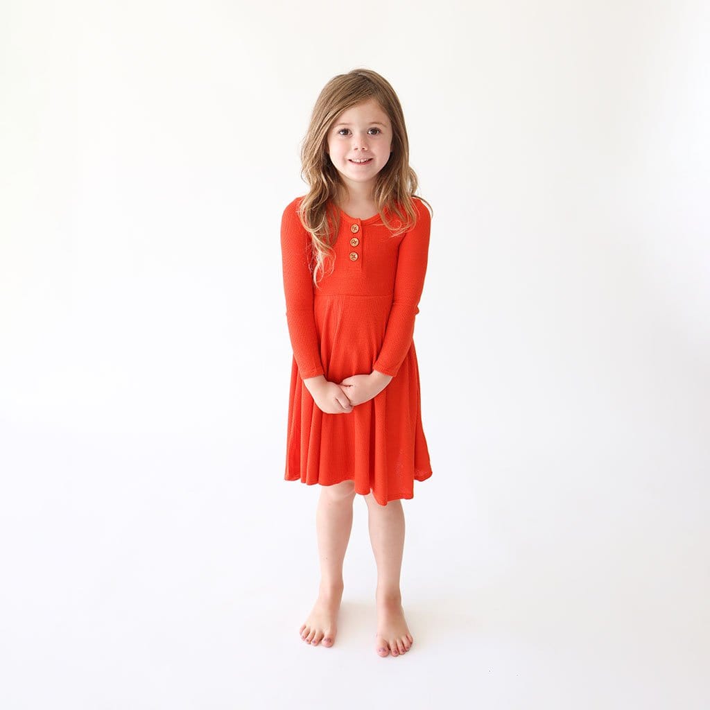 Persimmon Waffle Long Sleeve Henley Twirl Dress