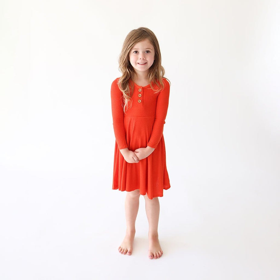 Persimmon Waffle Long Sleeve Henley Twirl Dress