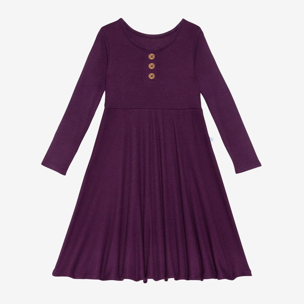 Plum Waffle Long Sleeve Henley Twirl Dress