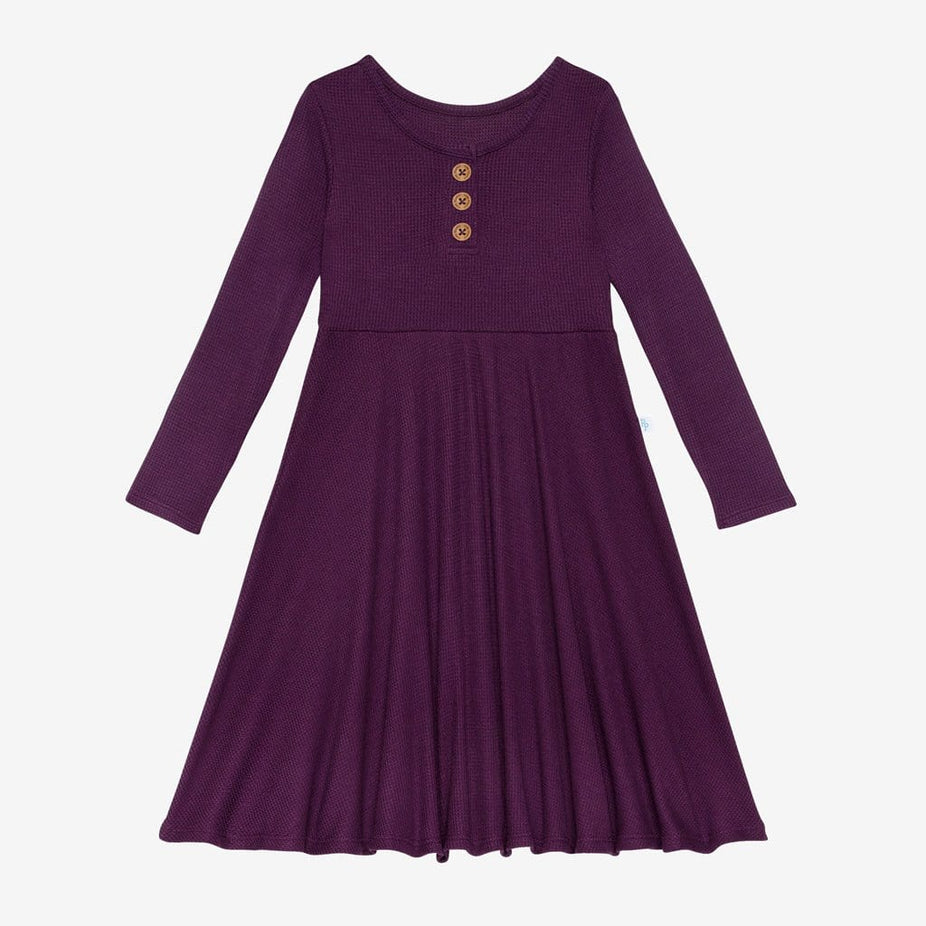 Plum Waffle Long Sleeve Henley Twirl Dress