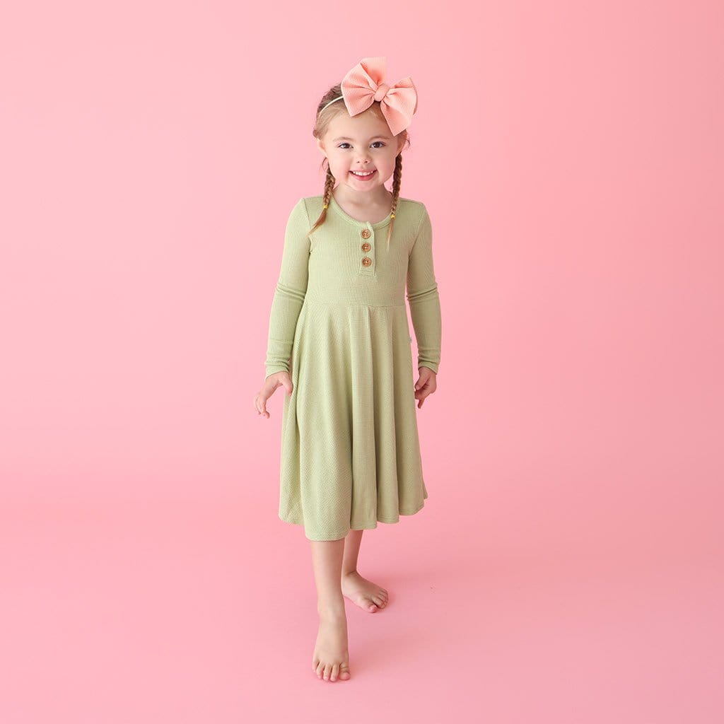 Zeytoon Waffle Long Sleeve Henley Twirl Dress