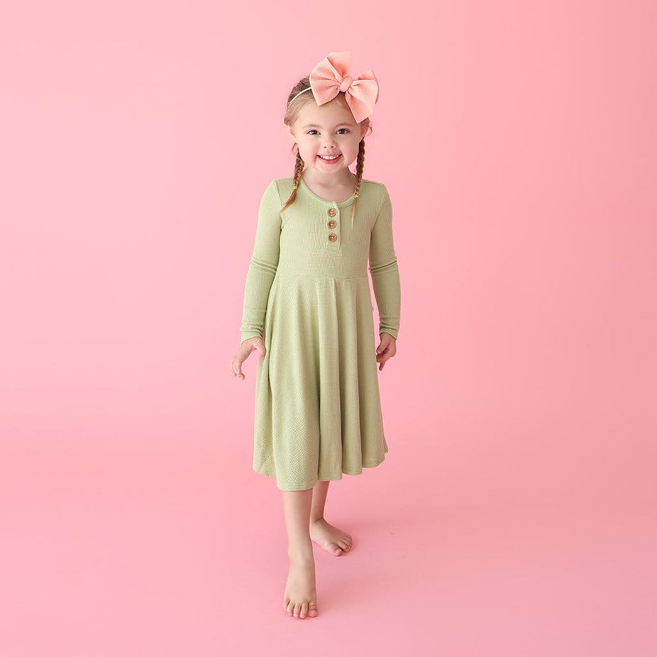 Zeytoon Waffle Long Sleeve Henley Twirl Dress