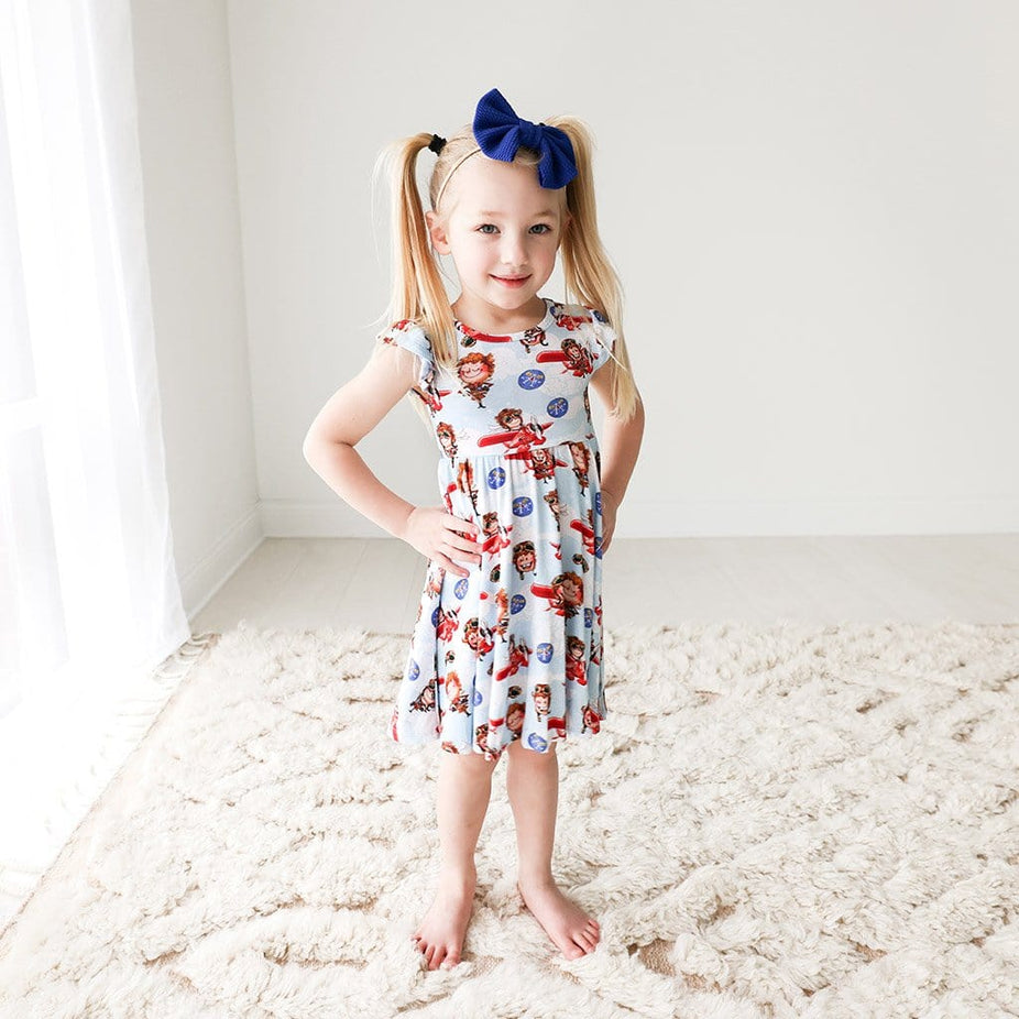 Toddler wearing Amelia Earhart Ruffled Cap Sleeve Twirl Dress