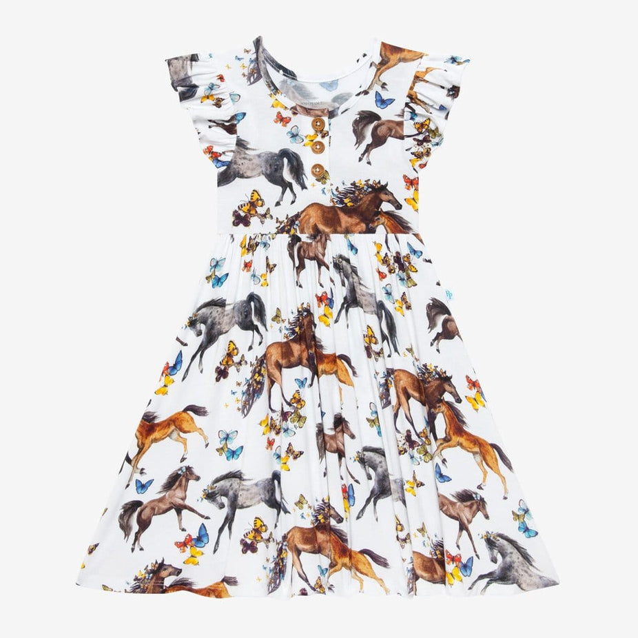 Claire Ruffled Cap Sleeve Henley Twirl Dress in animal print