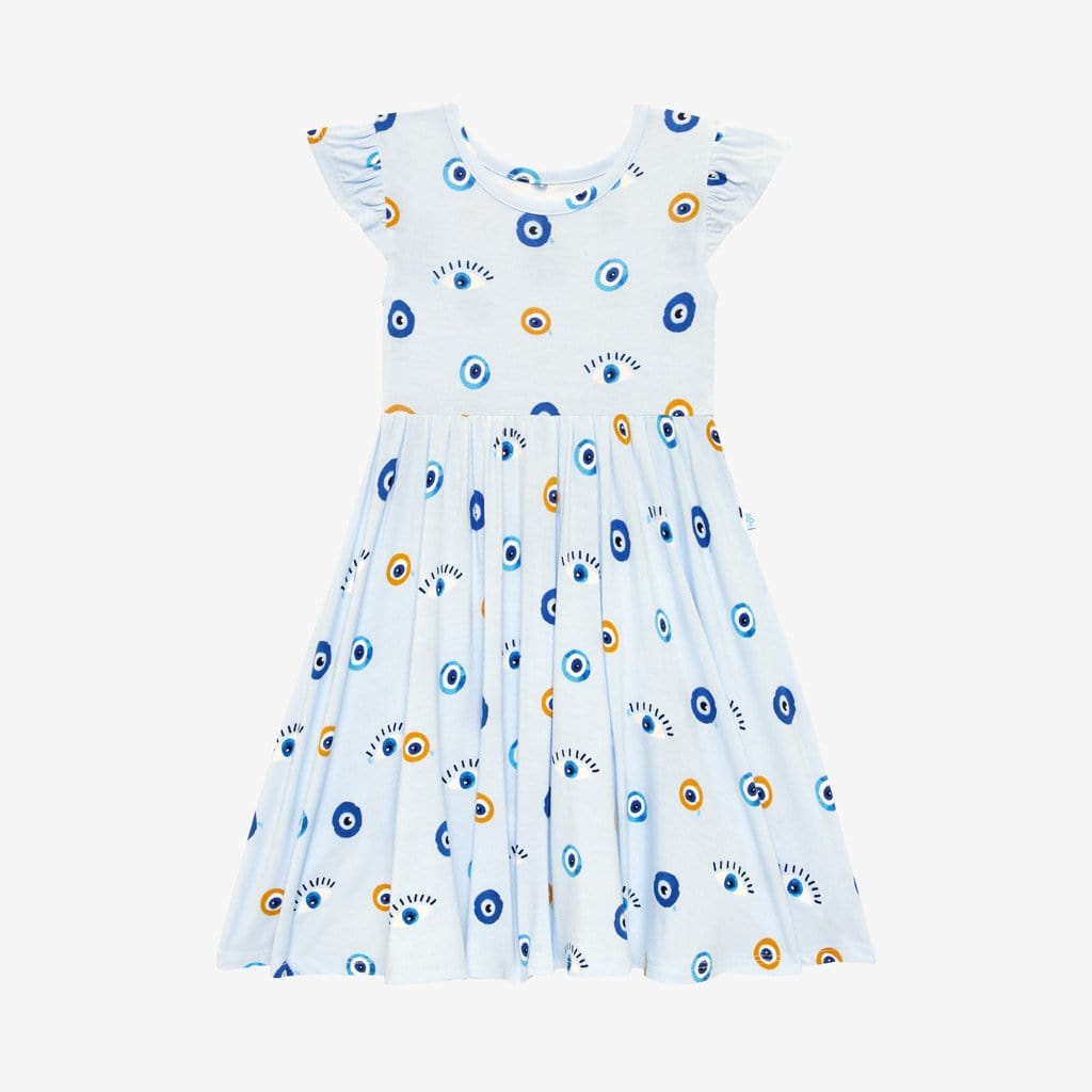 Evil Eye Ruffled Cap Sleeve Twirl Dress