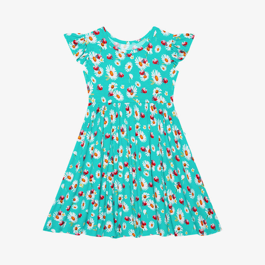 Ladybug Ruffled Cap Sleeve Twirl Dress