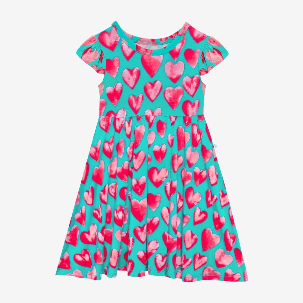 Queen of Hearts Ruffled Cap Sleeve Twirl Dress