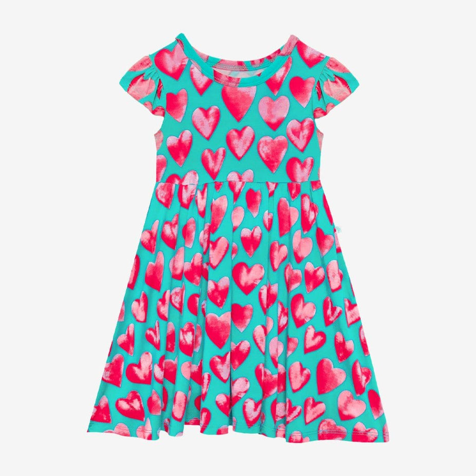 Queen of Hearts Ruffled Cap Sleeve Twirl Dress