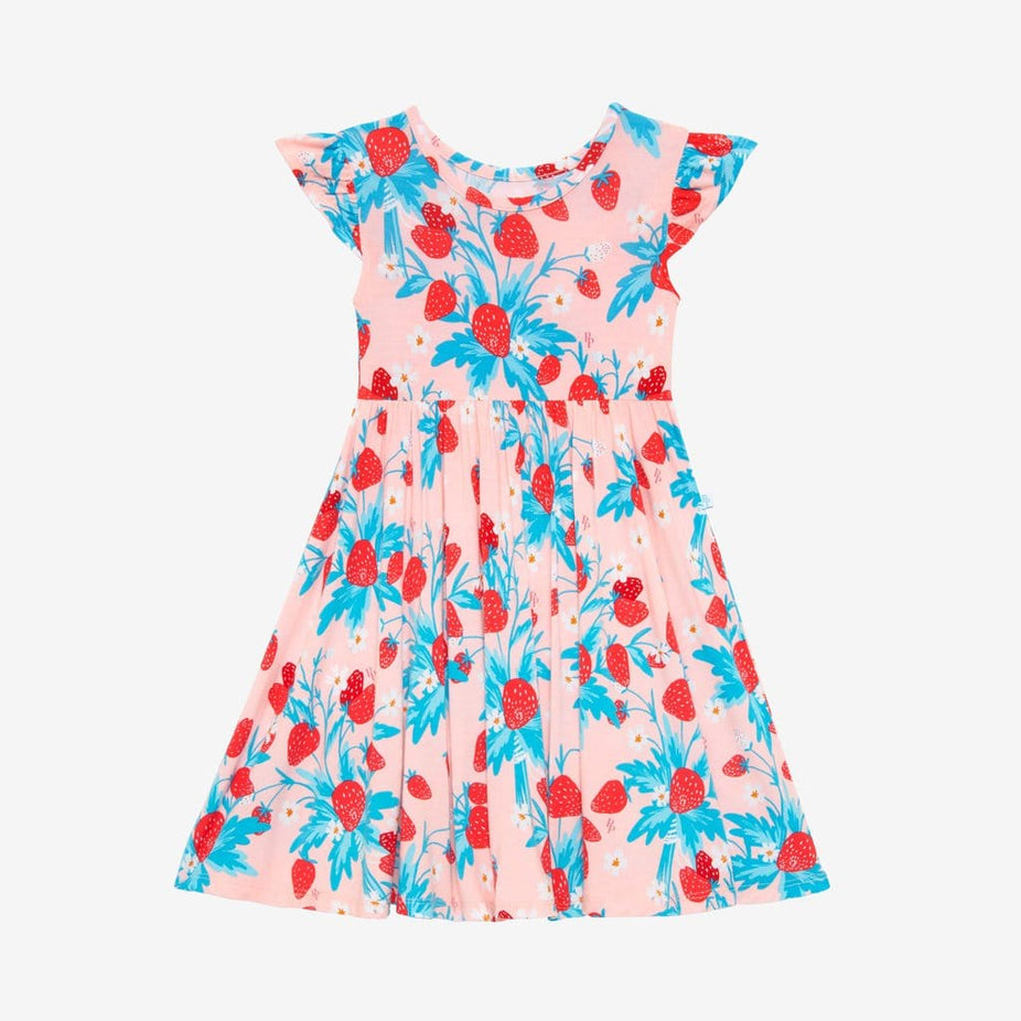 Strawberry Ruffled Cap Sleeve Twirl Dress