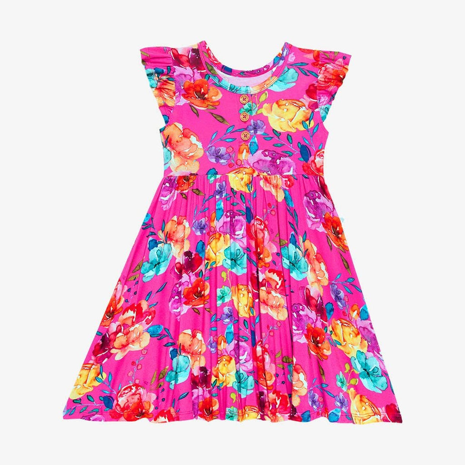 Aminatu Ruffled Cap Sleeve Henley Twirl Dress