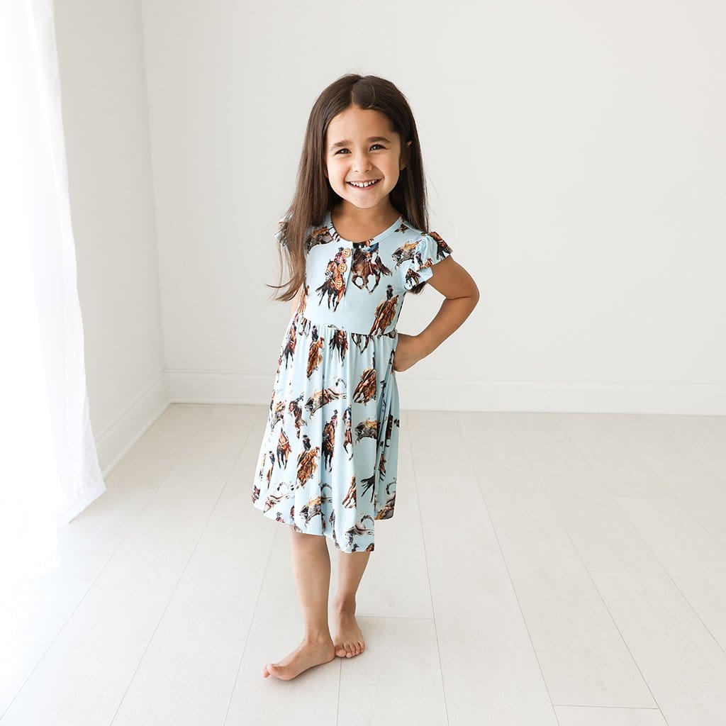 Brody Ruffled Cap Sleeve Henley Twirl Dress