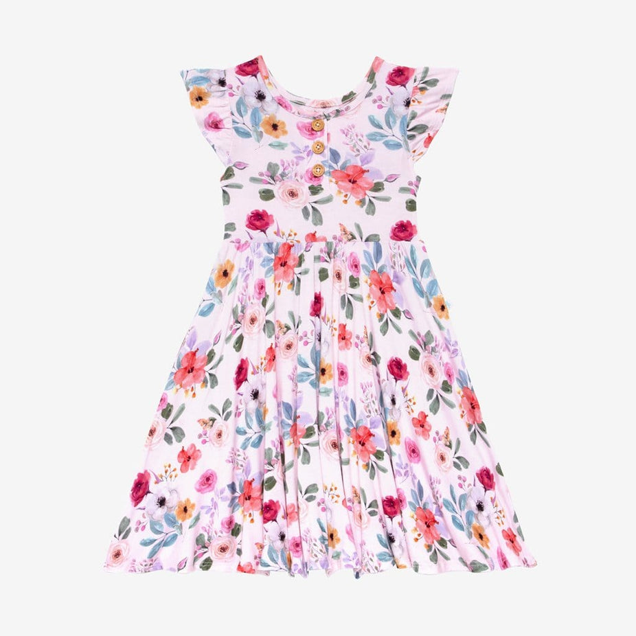 Kimberly Ruffled Cap Sleeve Henley Twirl Dress