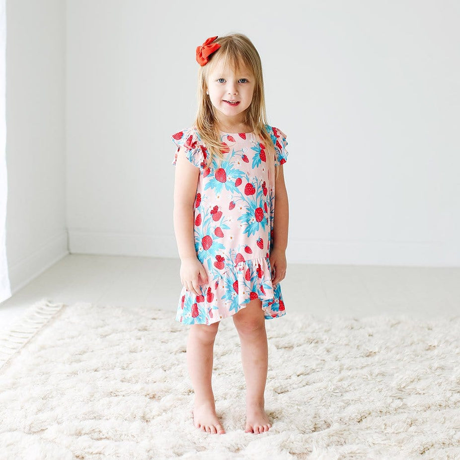 Strawberry Ruffled Cap Sleeve Hi-Low Dress