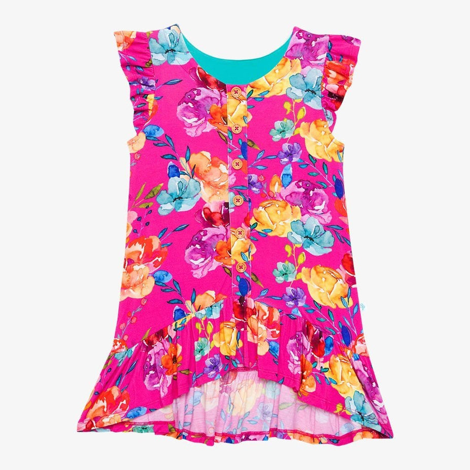 Aminatu Ruffled Cap Sleeve Henley Hi-Low Dress