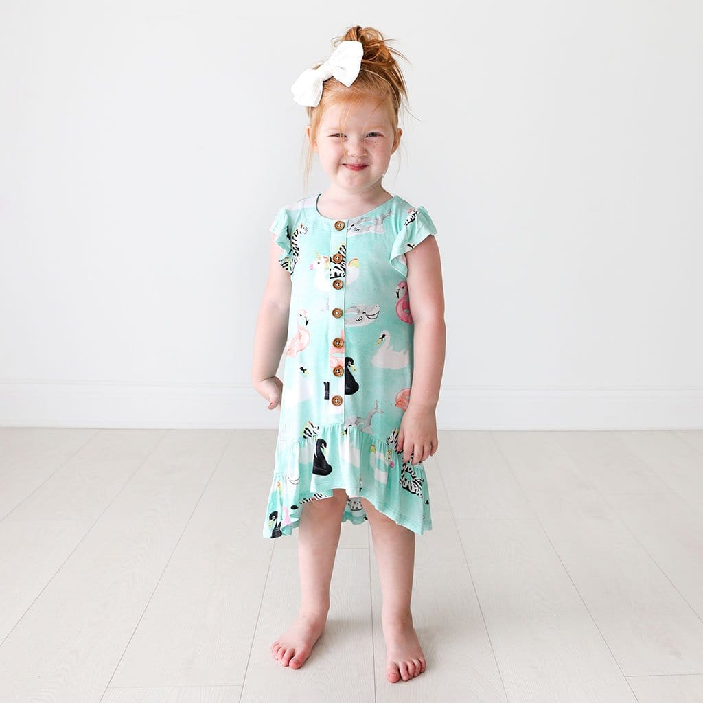 Lenny Ruffled Cap Sleeve Henley Hi-Low Dress