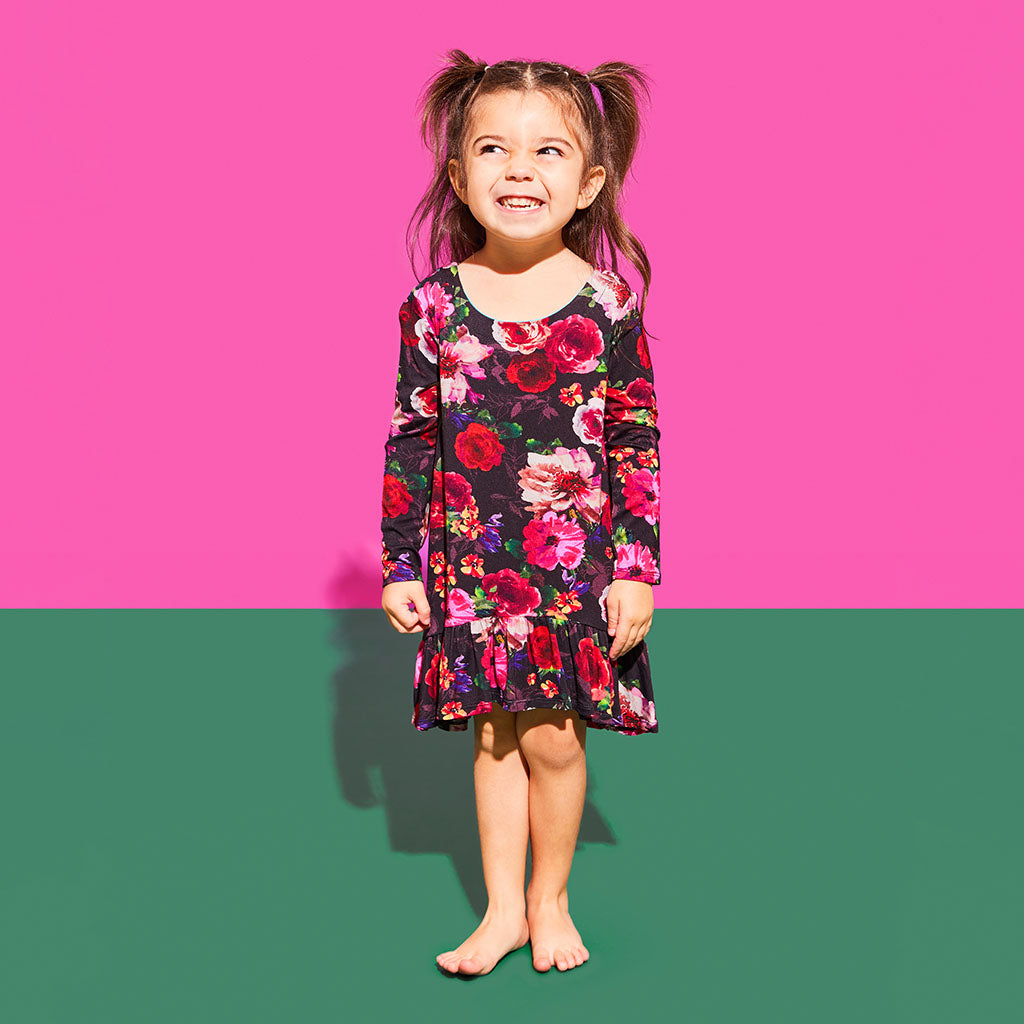 alice + olivia® Midnight Rose Long Sleeve Hi-Low Dress