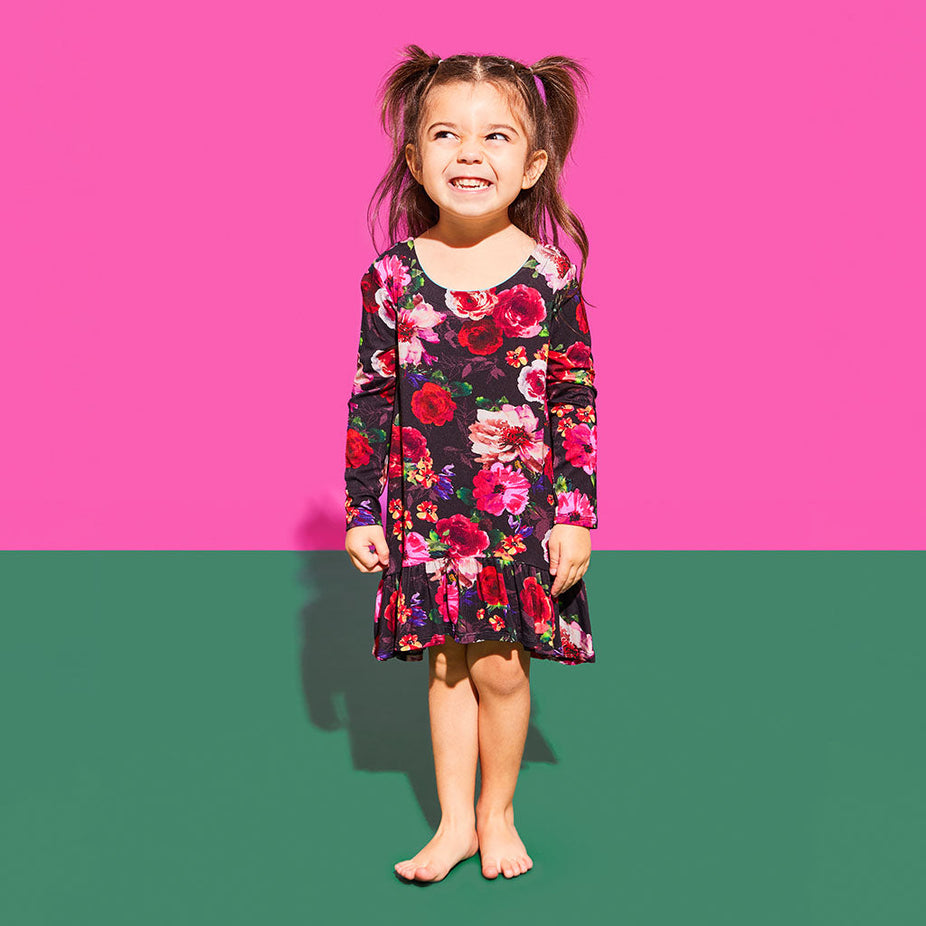 alice + olivia® Midnight Rose Long Sleeve Hi-Low Dress