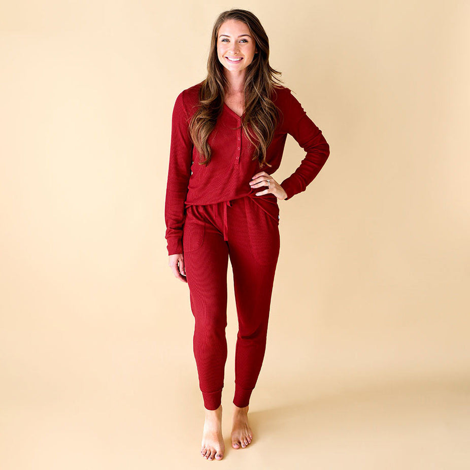 Maroon Waffle Women's Long Sleeve Loungewear